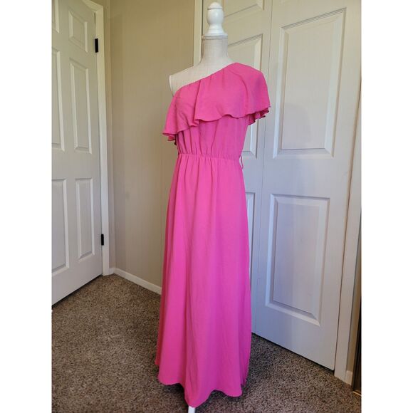 Kirundo Pink Maxi Dress Ruffle One Shoulder High Waist Split Small NWT - Picture 12 of 16